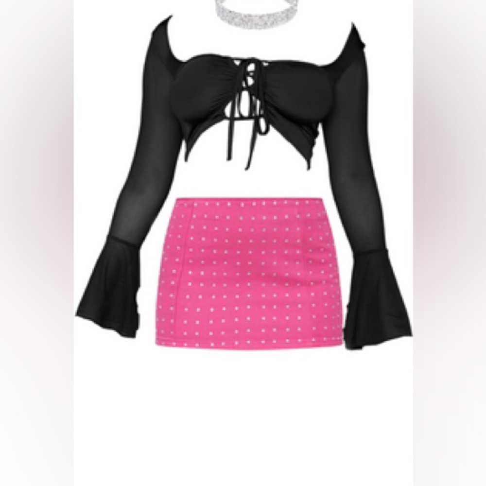 Bright Pink Diamanté Detail Denim Mini Skirt |